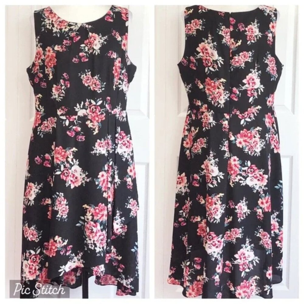 Black Floral Sleeveless Fit & Flare Dress